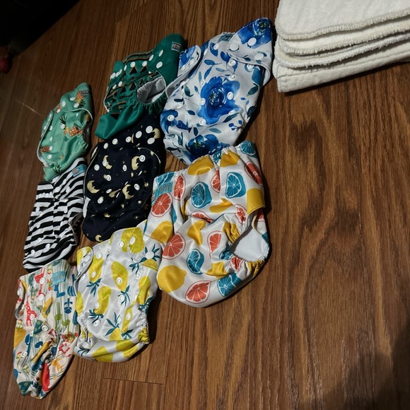 Alva Baby Reusable Pocket Covers Lot of 8 & 8 Thick Inserts Adjustable One Size - Picture 5 of 7